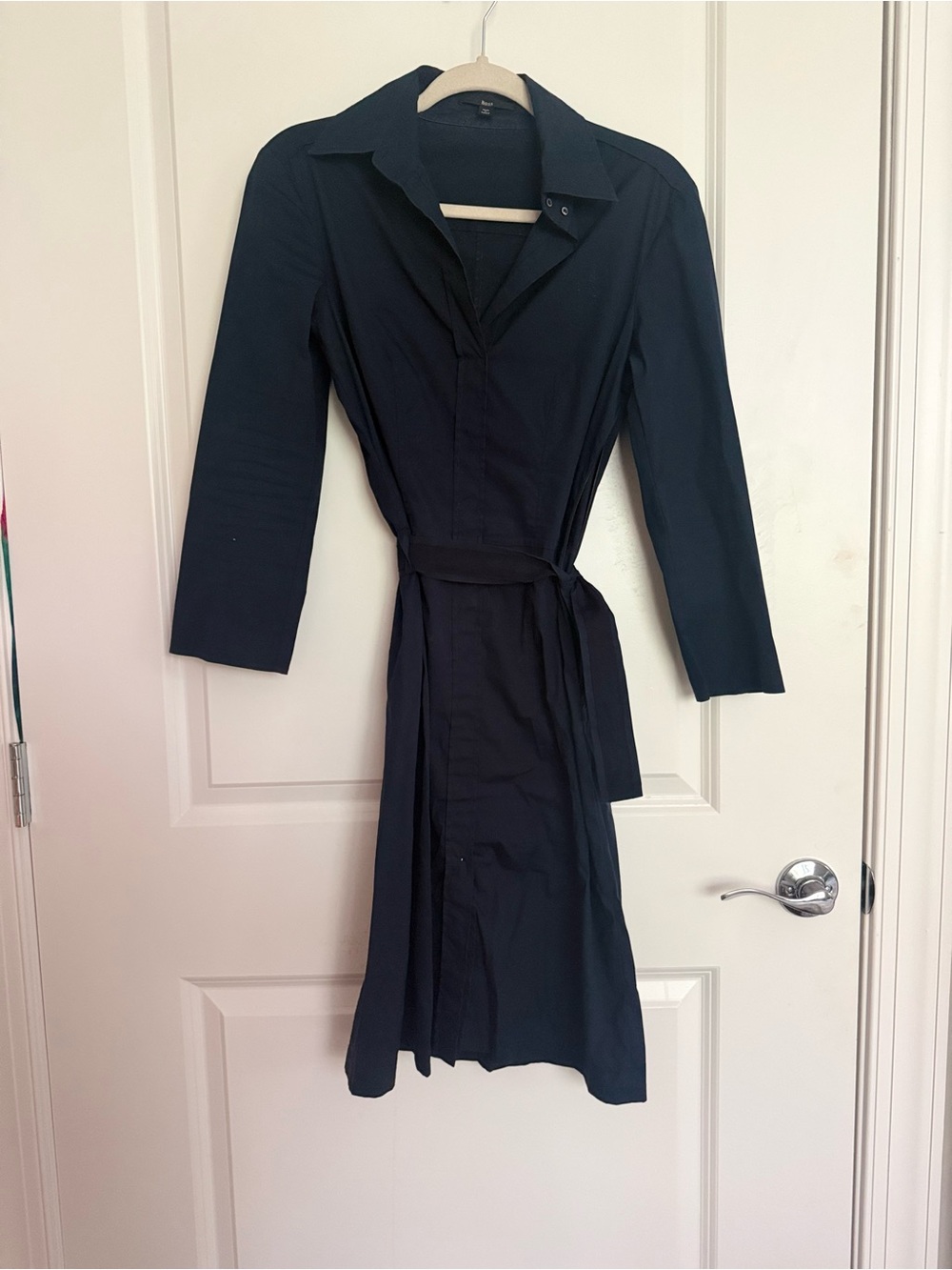 Hugo Boss Dark Navy Midi Shirt Dress with Tie Waist